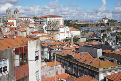 High angle view of townscape against sky