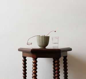 Close-up of electric lamp against white wall