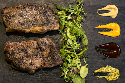 High angle view of vegetables on table