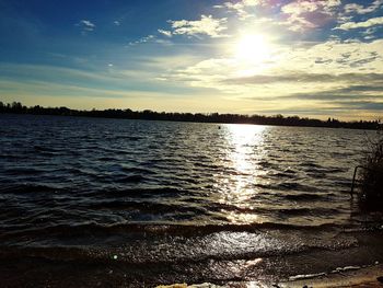 Scenic view of lake against sky during sunset