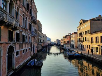 Canal amidst buildings in city, cannaregio, venice