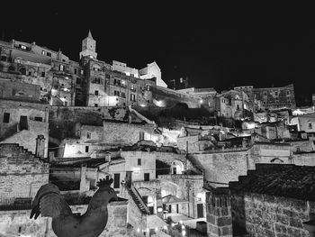 High angle view of townscape against sky at night