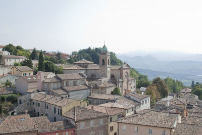 High angle view of townscape against clear sky