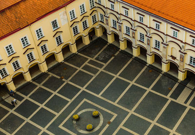 High angle view of historic building courtyard