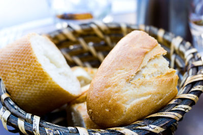Close-up of breads in wicker basket