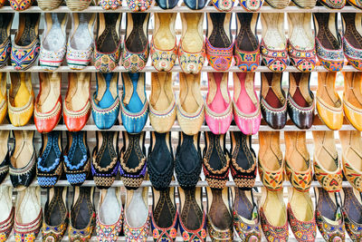 Full frame shot of shoes for sale at market stall