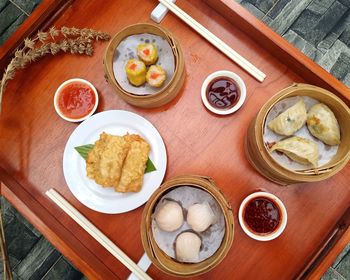 High angle view of food on table