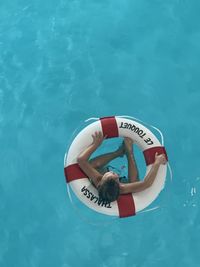 High angle view of text on swimming pool