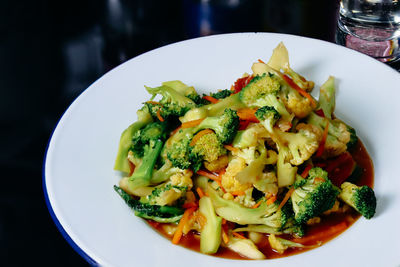 High angle view of salad served in plate