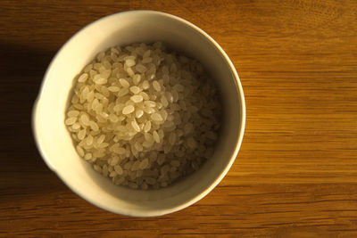 High angle view of bowl on table