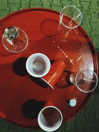 High angle view of drink on table