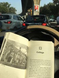 Close-up of books on street