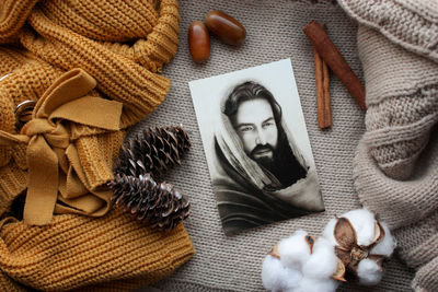 High angle view of stuffed toy on table