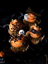 High angle view of cupcakes on table