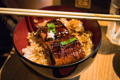 Close-up of meal served in bowl