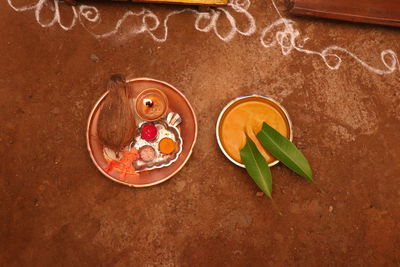 High angle view of food on table