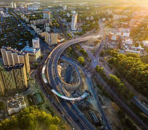 High angle view of traffic on road in city