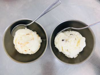 High angle view of ice cream in bowl