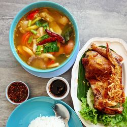 High angle view of food in bowl on table