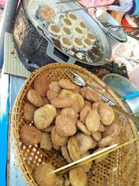 High angle view of food in plate on table