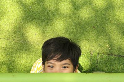 Portrait of boy in green grass