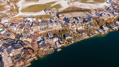 High angle view of city buildings