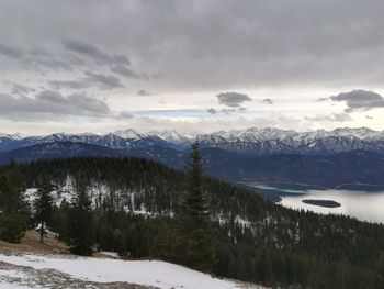 Scenic view of snowcapped mountains against sky