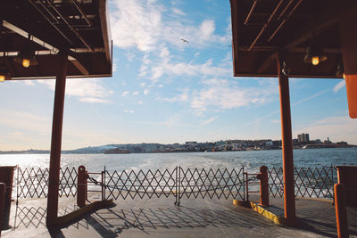 Staten island ferry on sea against sky