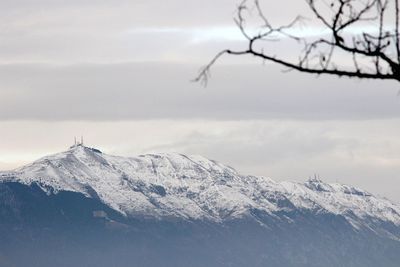 Scenic view of snow covered mountains