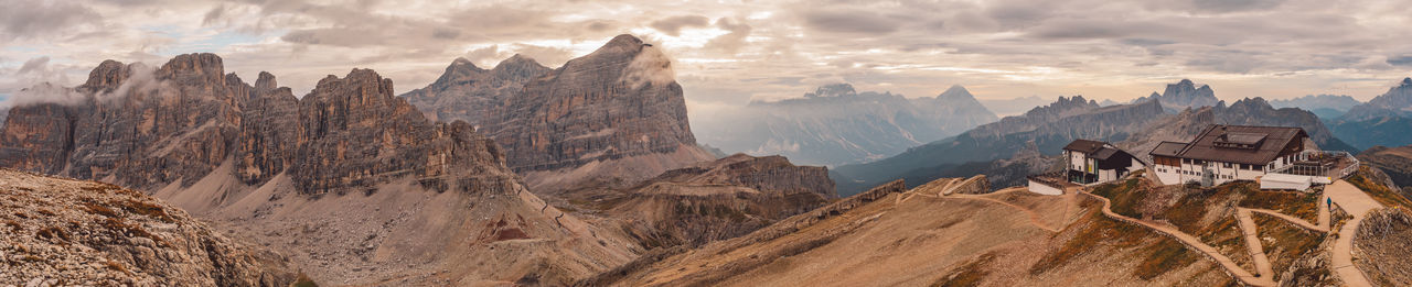 Panoramic view of rocky mountains against sky