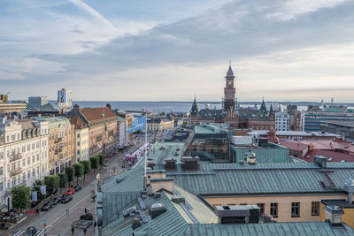 High angle view of buildings in city