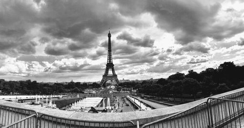 Panoramic view of buildings against cloudy sky