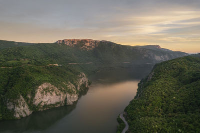 Scenic view of mountains against sky during sunset