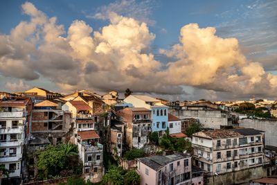 High angle shot of townscape against sky