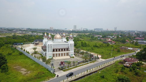 High angle view of buildings in city