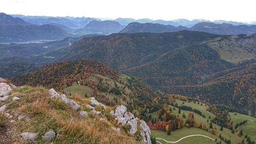 High angle view of mountains against sky