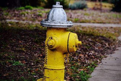 Close-up of fire hydrant on field