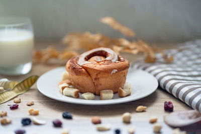 Close-up of dessert in plate on table