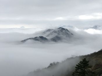 Scenic view of snow covered mountains against sky