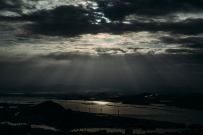 Scenic view of storm clouds over city