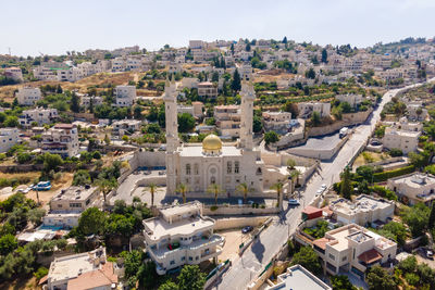 High angle view of buildings in city