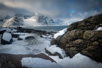 Scenic view of frozen sea against sky