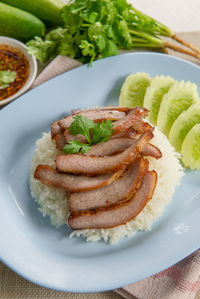 High angle view of food in plate