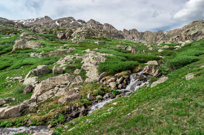 Scenic view of rocky mountains against sky