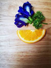 High angle view of orange fruit on table