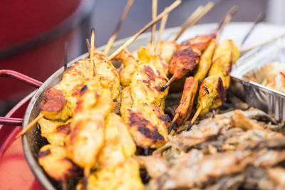 Close-up of meal served on table