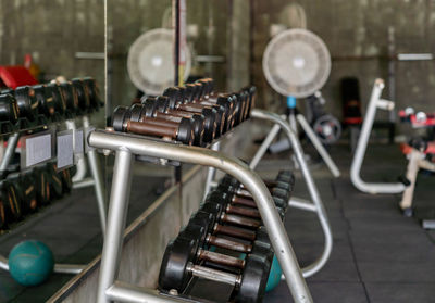 Dumbbell stack in gym.