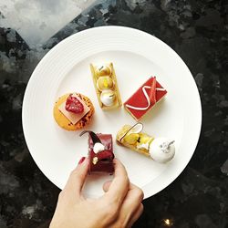 High angle view of person holding food