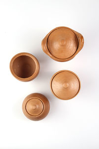 High angle view of cookies against white background