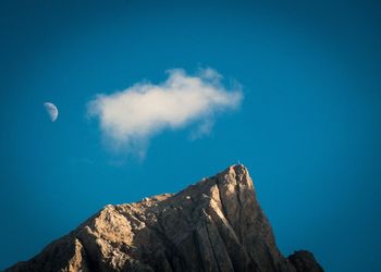 Low angle view of mountain against clear blue sky